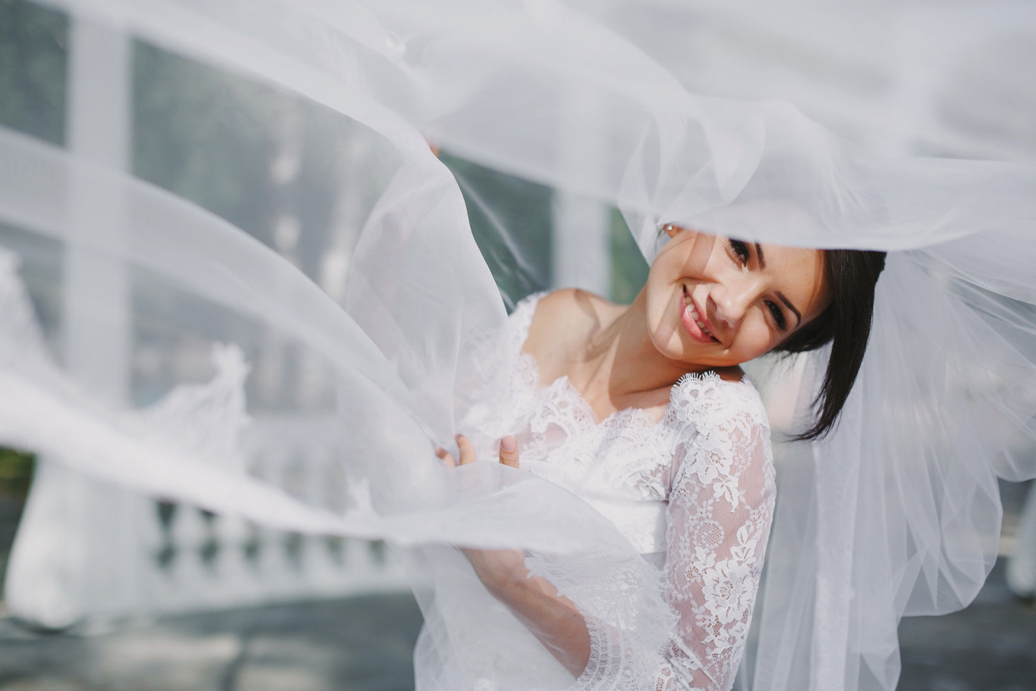 Bride in a White Wedding Gown with Veil Posing by Lima Cathedral · Free  Stock Photo